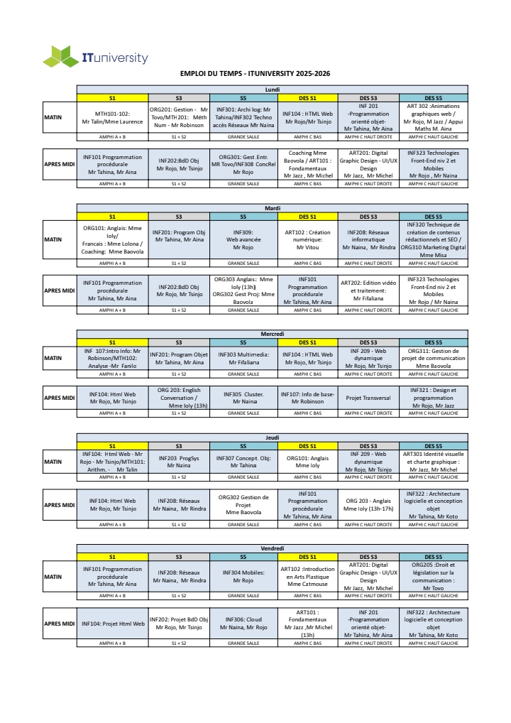 Emploi du temps 2025/2026